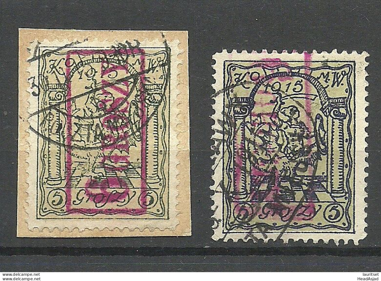 POLEN Poland 1915 Stadtpost Warschau Michel 4 B A + B, OPT Upwards + Downwards, Used - Used Stamps