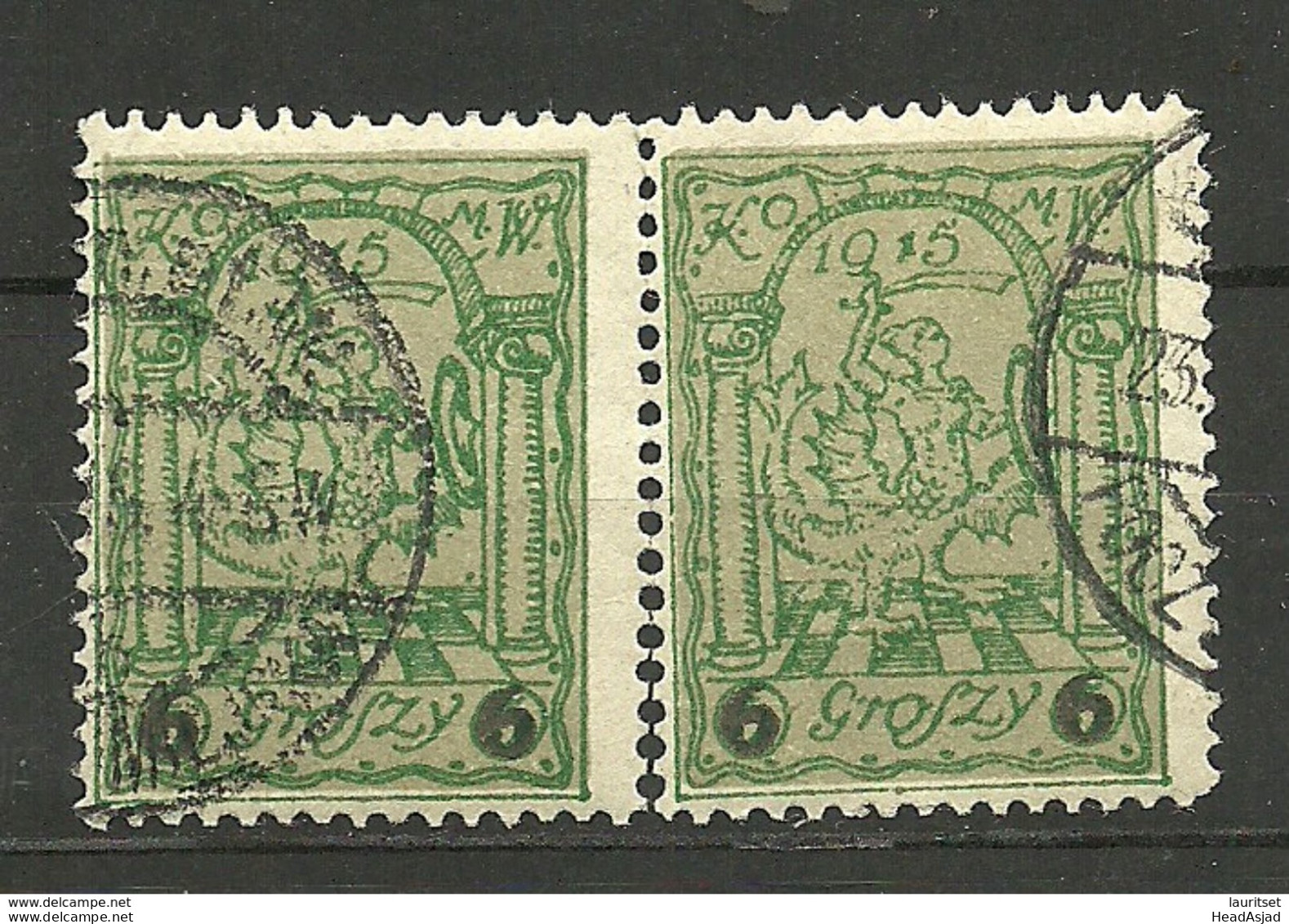 POLEN Poland 1915 Stadtpost Warschau Michel 8 A In Pair O Signed Petriuk BPP - Ungebraucht