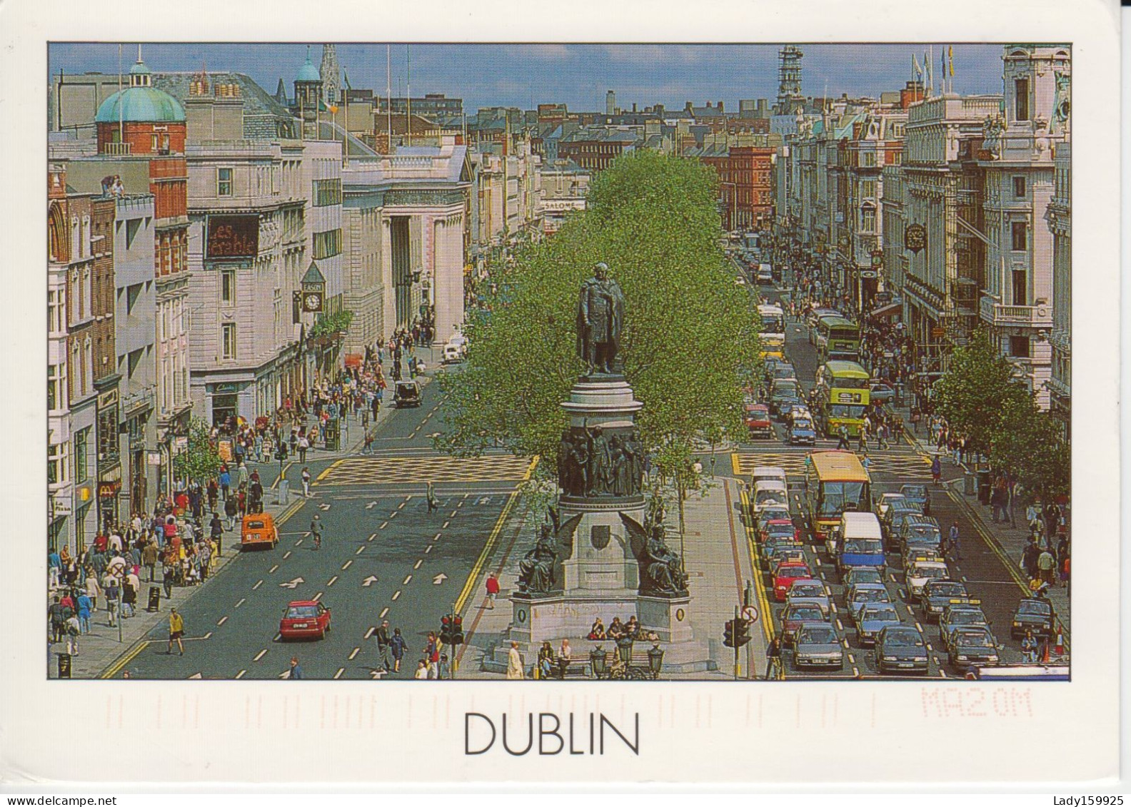 O'Connell Street Dublin,  Bronze Monument Daniel O'Connell Cylindrical Pedestal 3 Traffic Lanes On Each Side  Animat2 Sc - Dublin