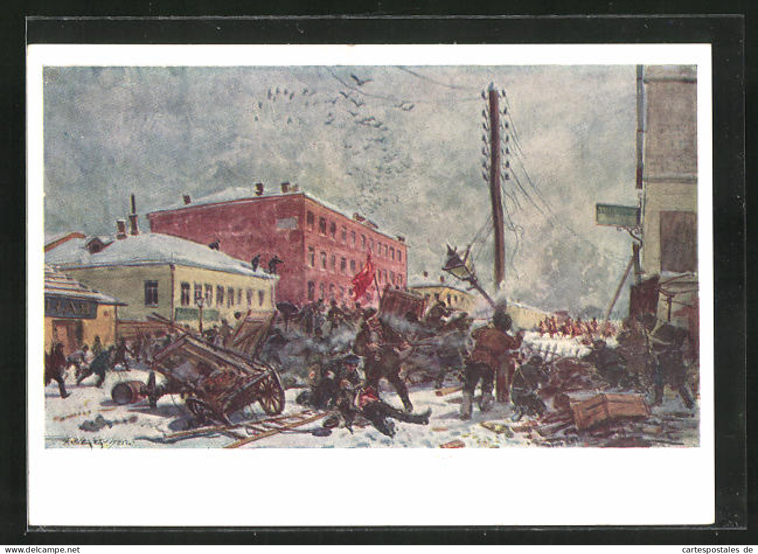 Künstler-AK Moskau, Revolution 1905, Arbeiter Haben Eine Strassensperre Errichtet  - Eventos