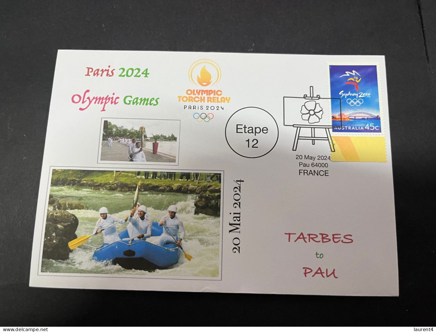 20-5-2024 (5 Z 37) Paris Olympic Games 2024 - Torch Relay (Etape 12 In Pau (canoe) (20-5-2024) With OLYMPIC Stamp - Verano 2024 : París