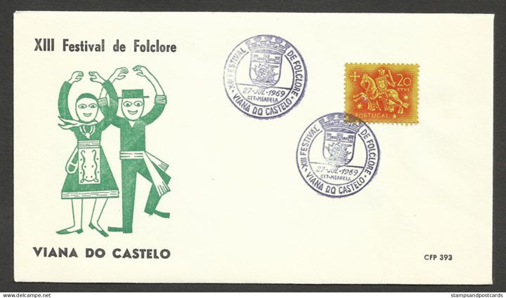 Portugal Cachet Commémoratif Danse Folklorique 1969 Meadela Viana Do Castelo Event Postmark Folk Dance - Flammes & Oblitérations