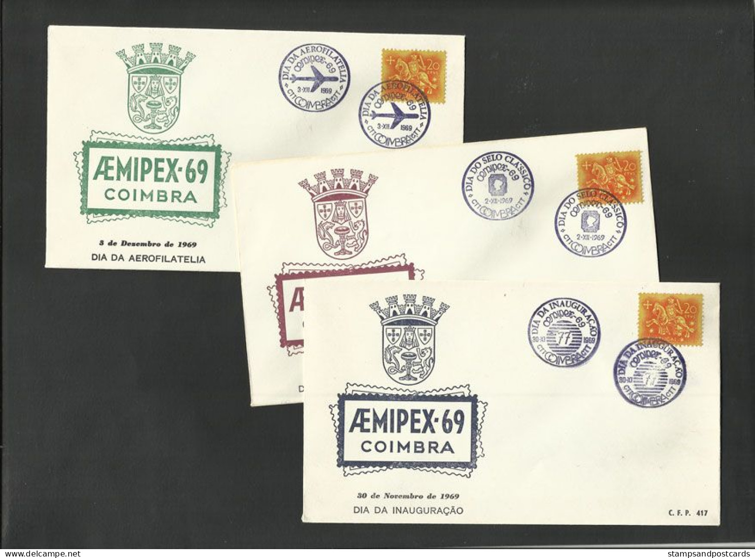 Portugal 7 Cachet Commémoratif  Expo Philatelique 1969 Aemipex 69 Coimbra Event Postmark Philatelic Expo - Maschinenstempel (Werbestempel)