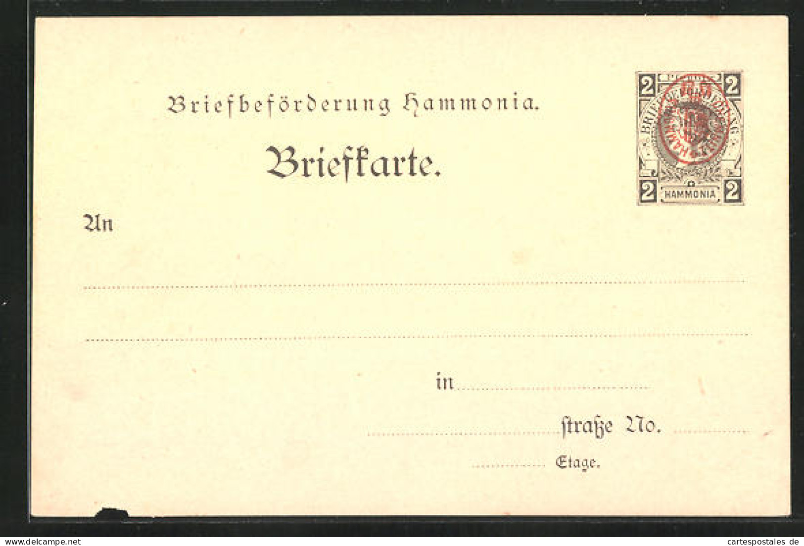 AK Hamburg, Briefkarte Briefbeförderung Hammonia, 2 Pfg.  - Briefmarken (Abbildungen)