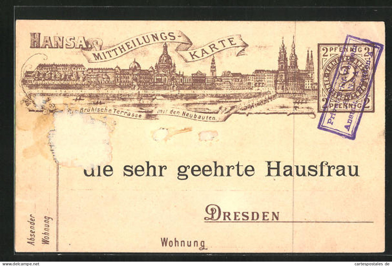 AK Hansa Mitteilungskarte, Private Stadtpost Dresden, 2 Pfg.  - Stamps (pictures)