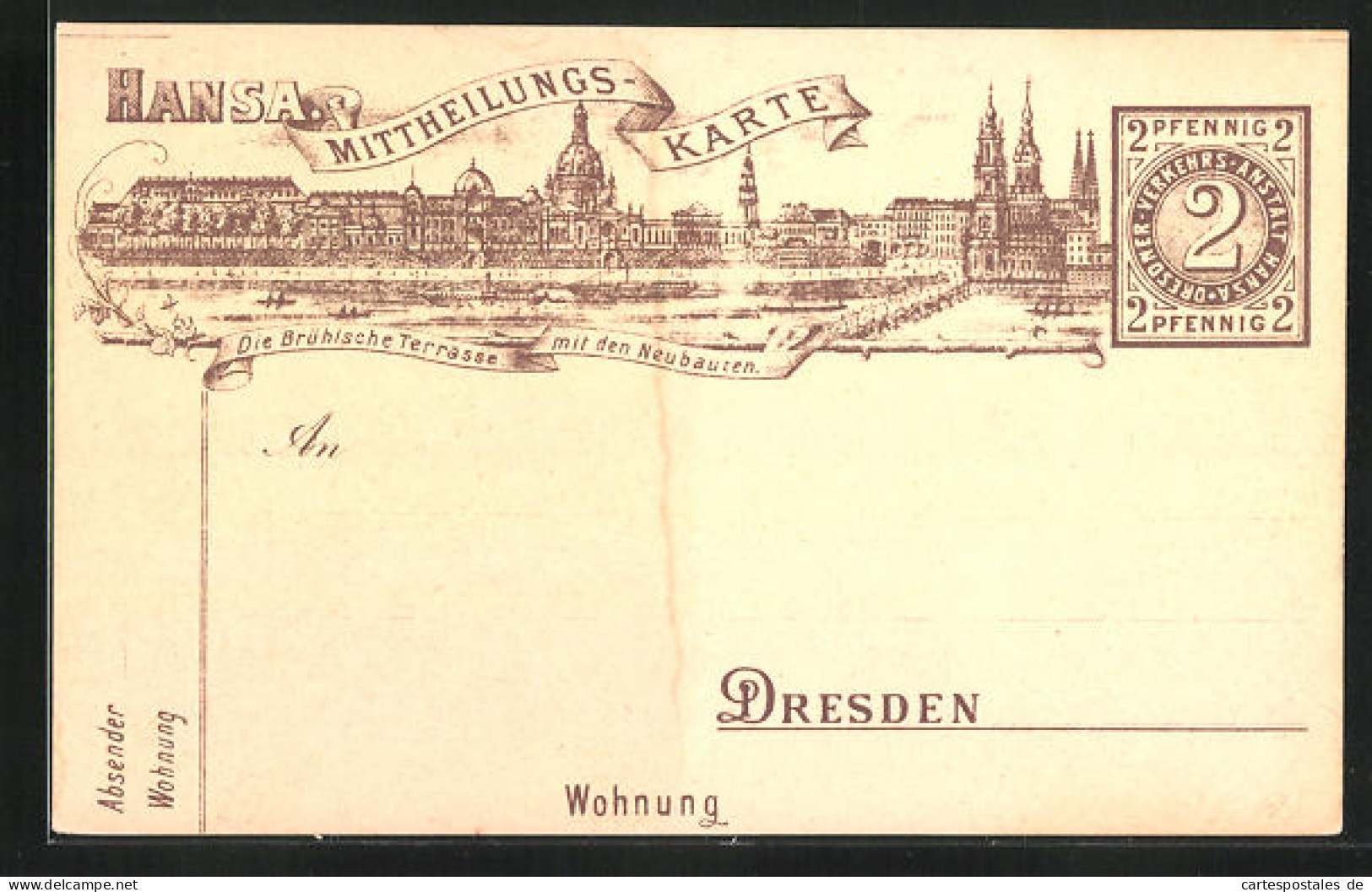 AK Briefkarte Hansa Mitteilungskarte, Private Stadtpost Dresden, 2 Pfg.  - Timbres (représentations)