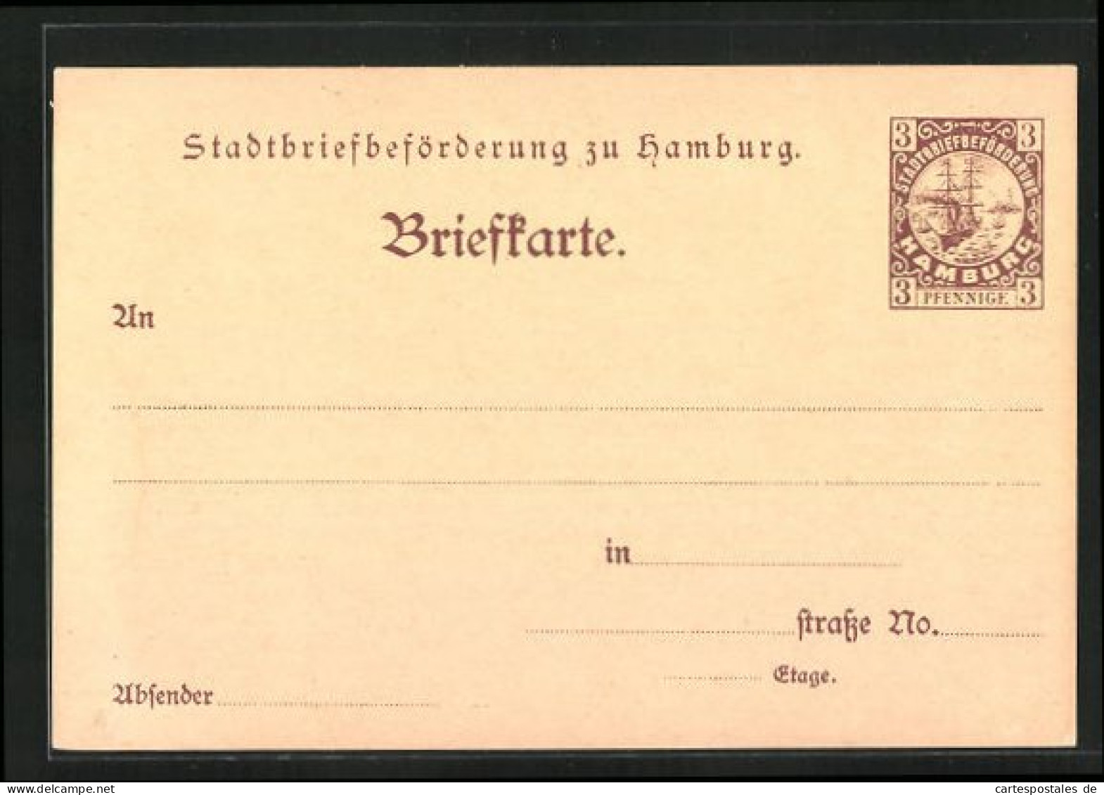 AK Briefkarte Stadtbriefbeförderung Zu Hamburg, Private Stadtpost Hamburg, 3 Pfg.  - Timbres (représentations)