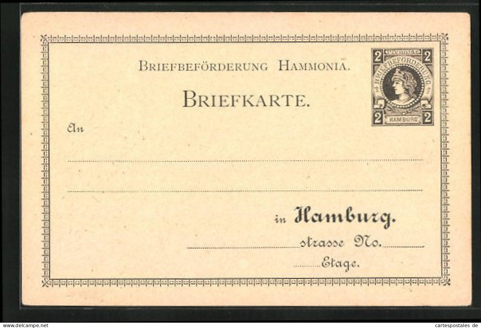 AK Briefkarte Private Stadtpost Hamburg, Briefbeförderung Hammonia, 2 Pfg.  - Briefmarken (Abbildungen)