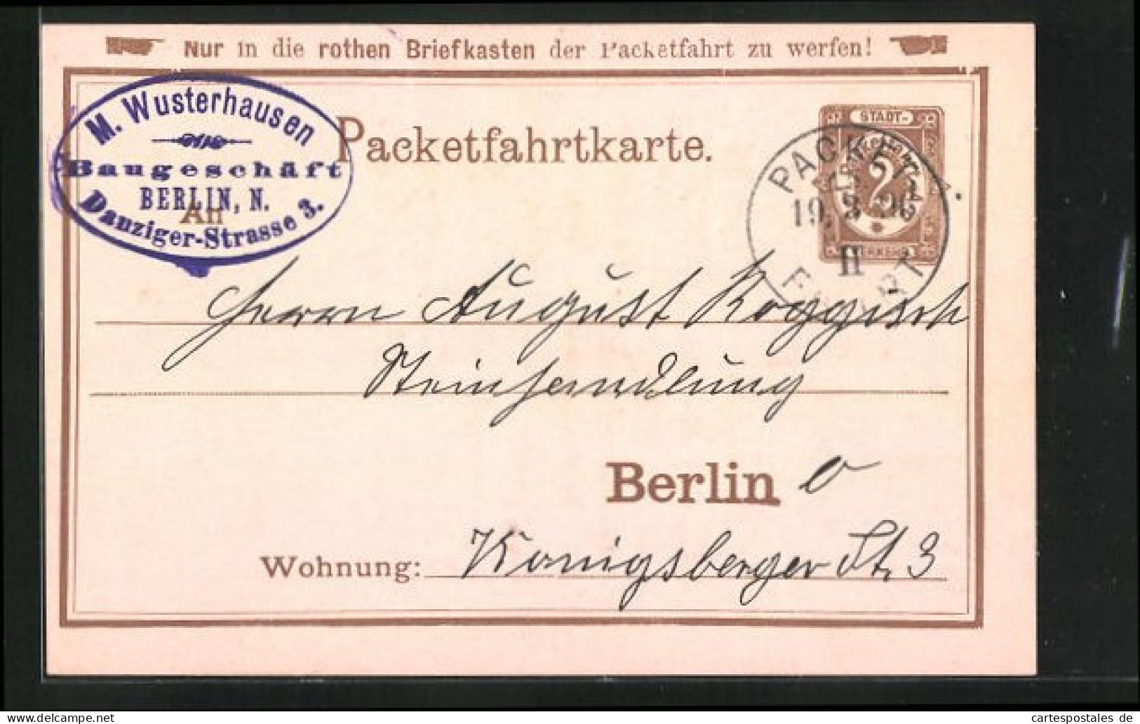 AK Packetfahrkarte, Private Stadtpost Berlin, 2 Pfg.  - Stamps (pictures)