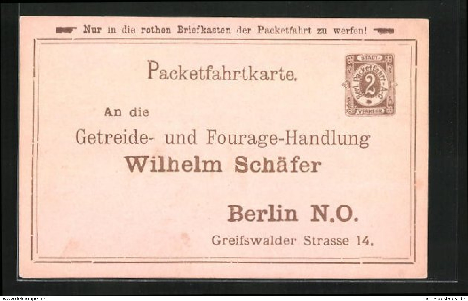 AK Packetfahrkarte, Private Stadtpost Berlin, 2 Pfg.  - Timbres (représentations)