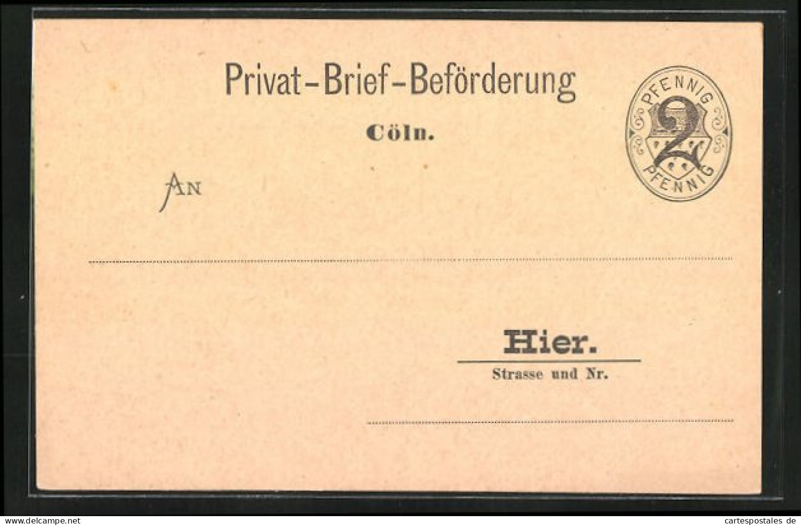 AK Köln, Privat-Brief-Beförderung, Private Stadtpost, 2 Pfg.  - Timbres (représentations)