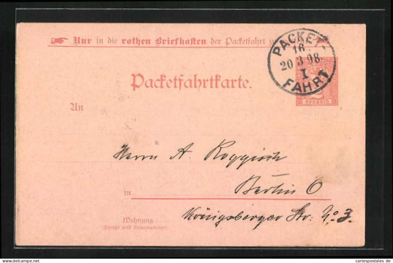 AK Packetfahrtkarte, Private Stadtpost, 2 Pfg., Berlin  - Sellos (representaciones)