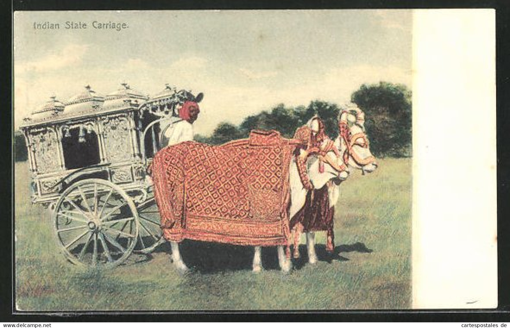 AK Indian, Indian State Carriage, Inder Mit Ochsengespann  - Kühe