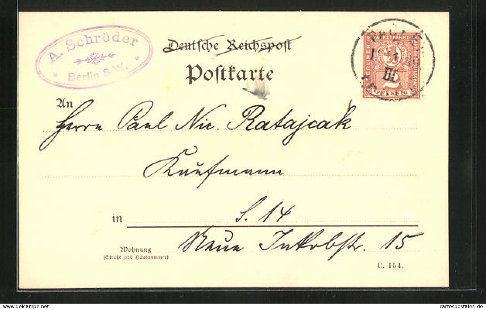AK Private Stadtpost Packet Fahrt Berlin, Stempel Firma A. Schröder  - Briefmarken (Abbildungen)