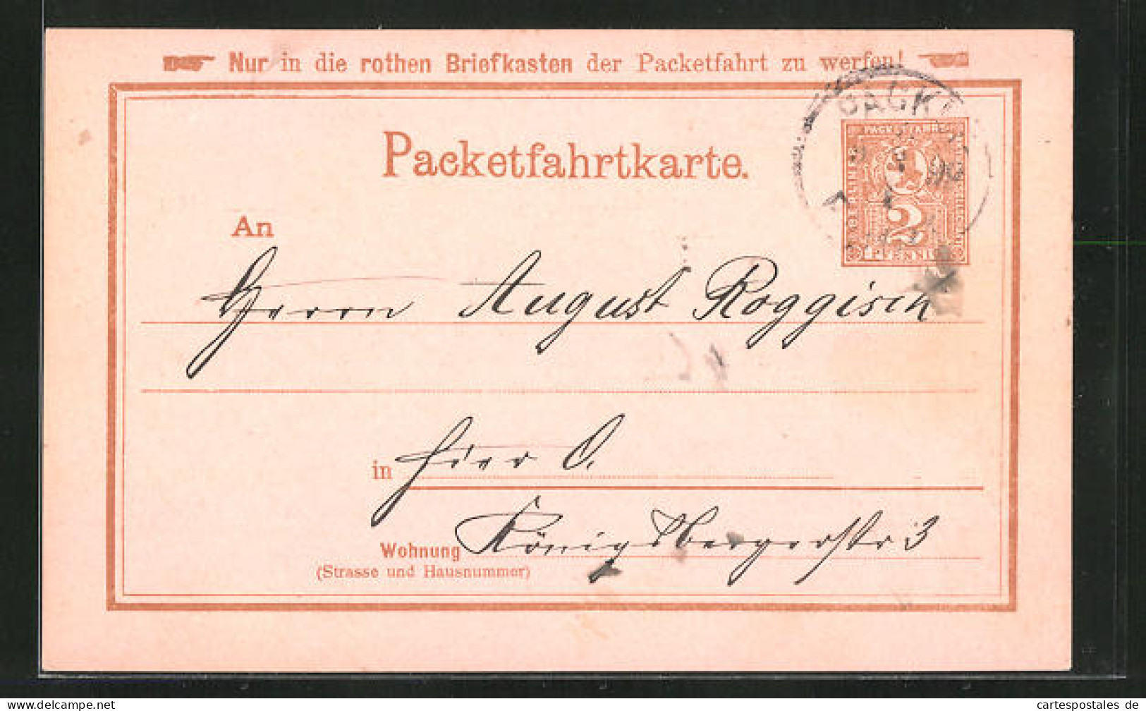AK Packetfahrtkarte, Private Stadtpost, Architekt Wilhelm Bragrock Aus Berlin  - Sellos (representaciones)