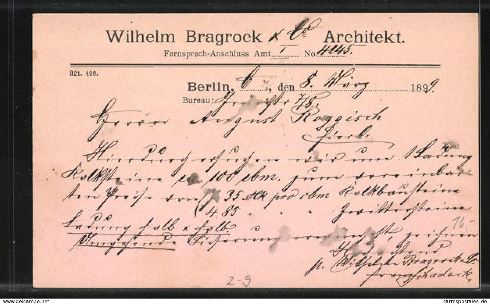 AK Packetfahrtkarte, Private Stadtpost, Architekt Wilhelm Bragrock Aus Berlin  - Sellos (representaciones)