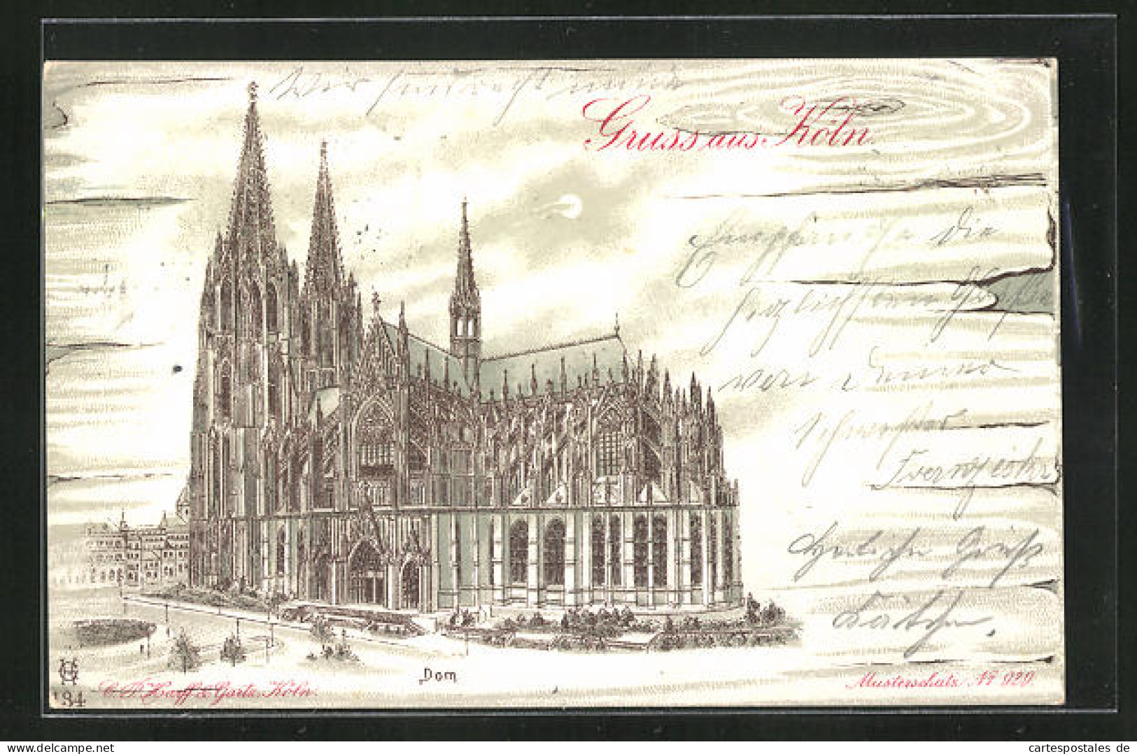 Mondschein-Lithographie Köln, Dom, Ansicht Auf Holz  - Autres & Non Classés