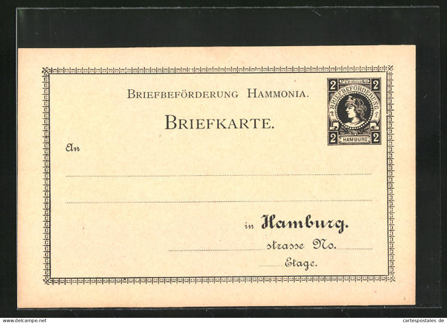 AK Private Stadtpost Hammonia Hamburg, Briefkarte, 2 Pfg.  - Timbres (représentations)