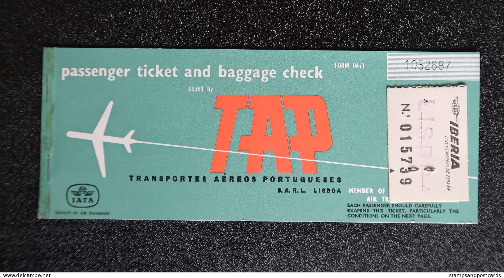 Billet D' Avion 1966 TAP Air Portugal Lisbonne Madrid Espagne Talon Bagage Iberia Plane Ticket To Spain España - Europe