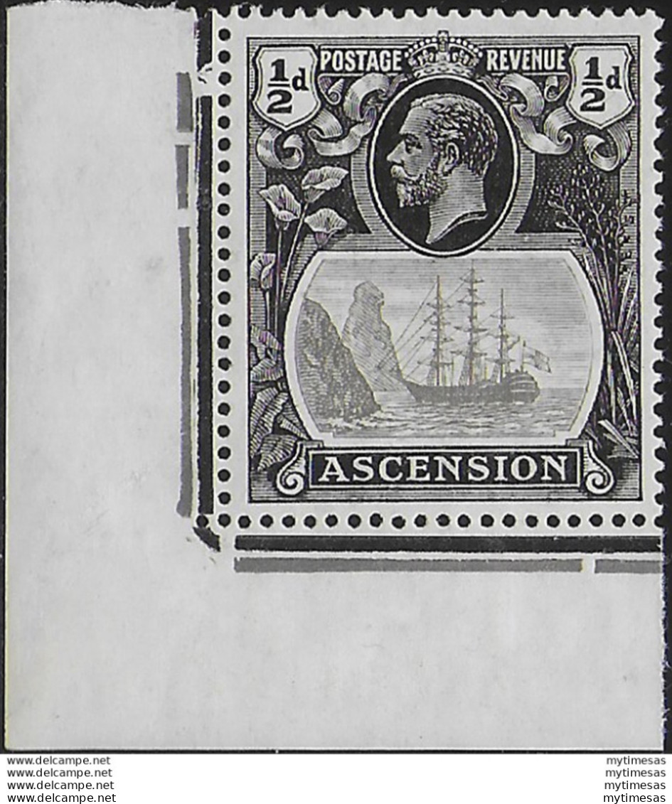 1924 Ascension ½d. Cleft Rock 1v. Corner MNH SG N. 10c - Other & Unclassified