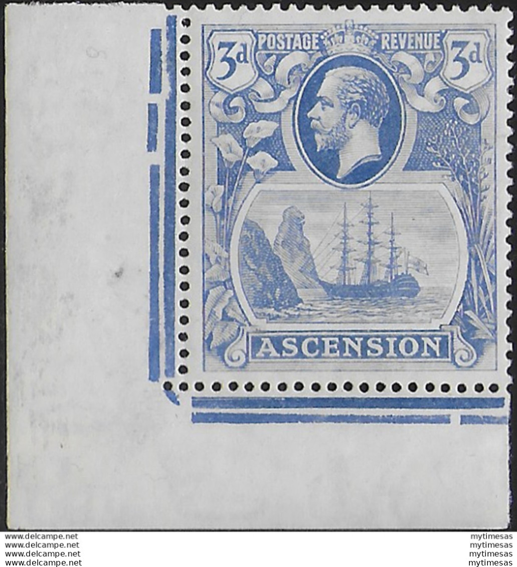 1924 Ascension 3d. Cleft Rock 1v. Corner MNH SG N. 14c - Other & Unclassified