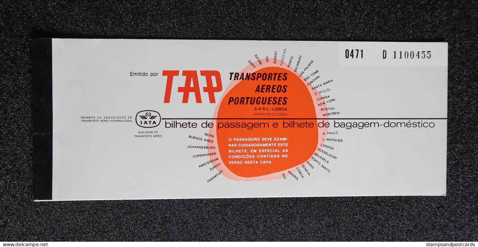 Billet D' Avion 1972 TAP Air Portugal Publicité Sacor Essence Pétrol Plane Ticket Pub Fuel Gasoline Petroleum - Europa