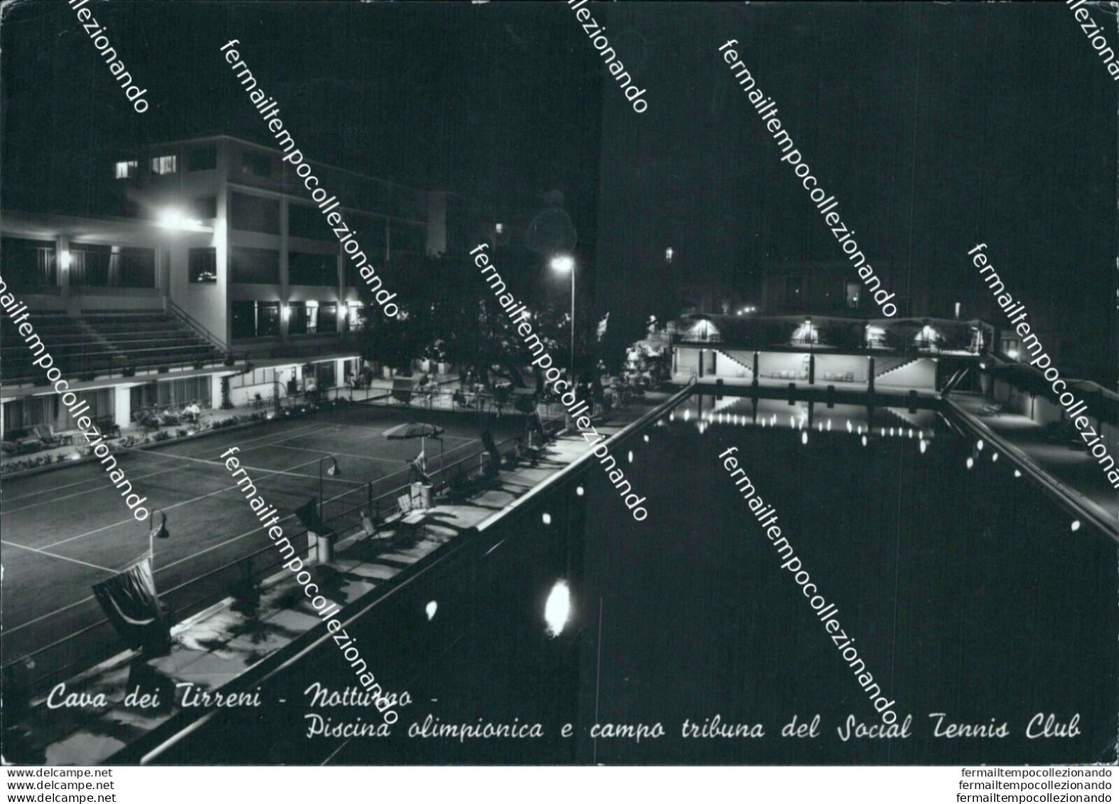 Br214 Cartolina Cava Dei Tirreni Notturno Piscina Campo Tennis Salerno Campania - Salerno