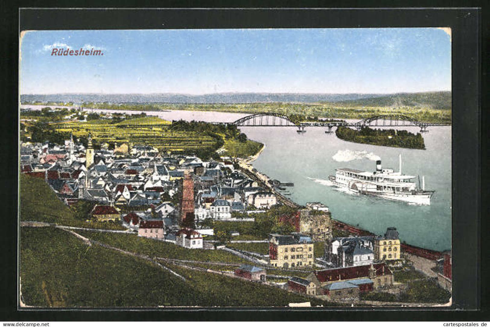 AK Rüdesheim, Totalansicht Mit Dampfschiff  - Rüdesheim A. Rh.