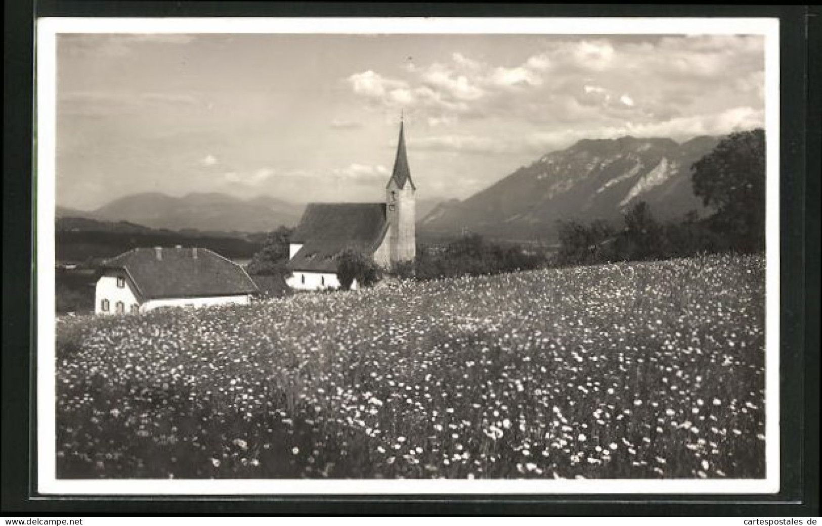 AK Aufham B. Bad Reichenhall, Ortspartie Mit Kirche Gegen Untersberg  - Bad Reichenhall