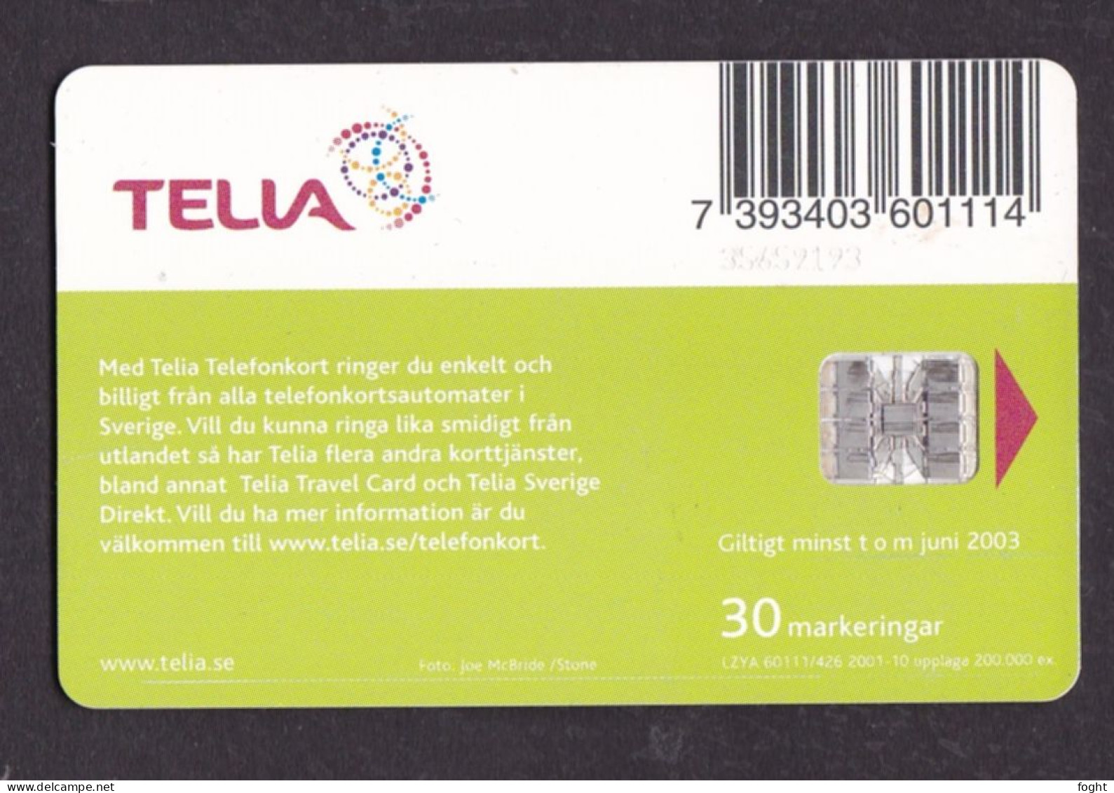 2001 Sweden  Phonecard › Slalom,30 Units,Col:SE-TEL-030-0426 - Suède