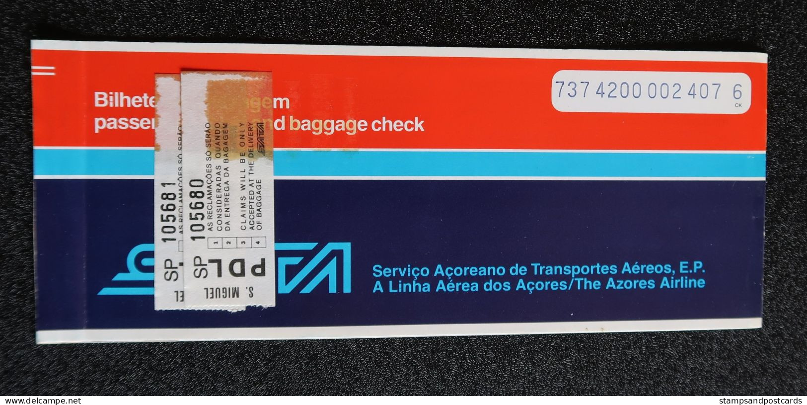 Billet Avion 1981 SATA Linha Aérea Dos Açores Portugal Azores Airlines Publicité Assurances Plane Ticket Pub Insurance - Europa