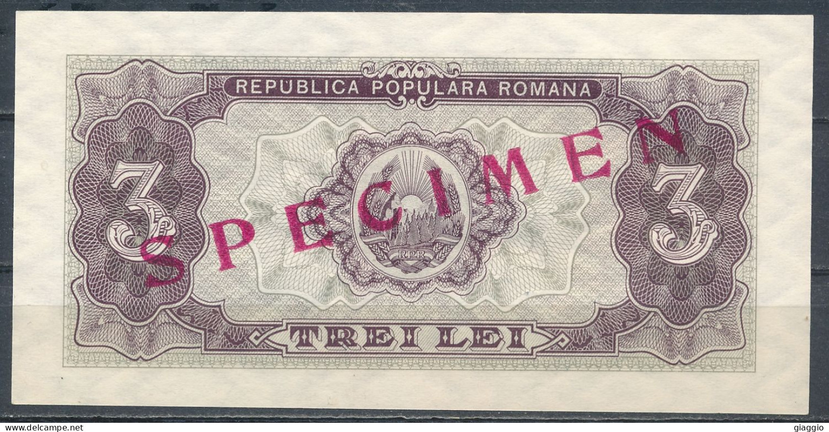 °°° SPECIMEN ROMANIA 3 LEI 1952 UNC °°° - Roumanie