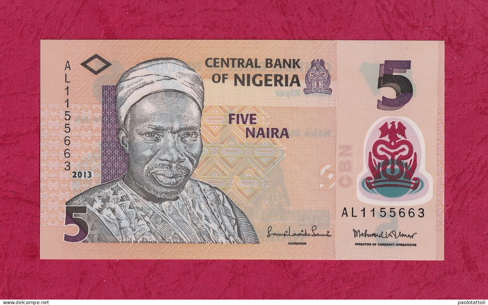 Nigeria, 2013- 5 Naira. Prefix AL - Obverse Portrait Of Alhaji Dir Abubakar Tafawa Balewa . - Nigeria