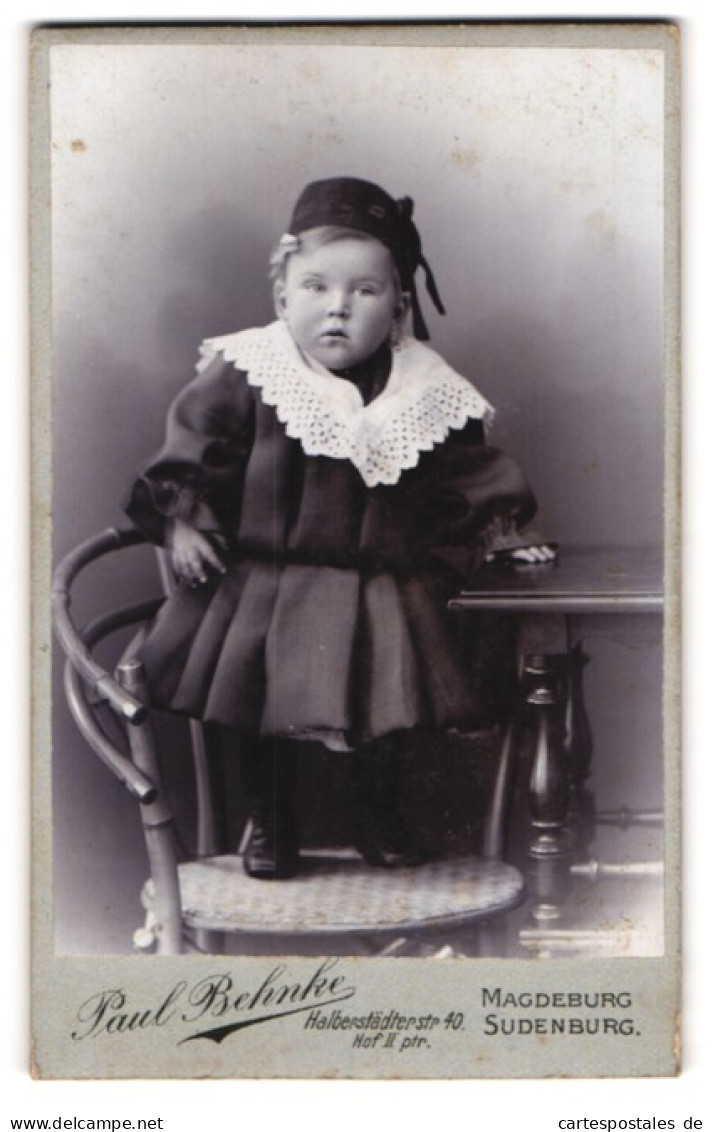 Fotografie Paul Behnke, Magdeburg-Sudenburg, Halbestädterstrasse 40, Portrait Kleines Mädchen Im Kleid  - Anonymous Persons