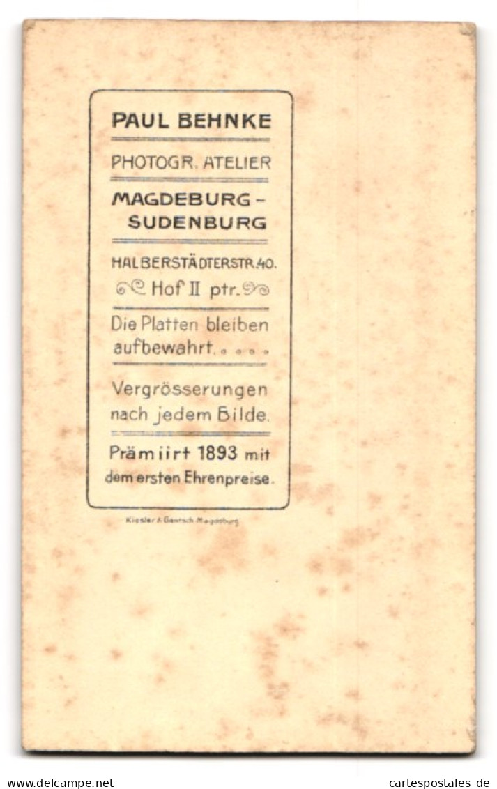 Fotografie Paul Behnke, Magdeburg-Sudenburg, Halbestädterstrasse 40, Portrait Kleines Mädchen Im Kleid  - Anonymous Persons