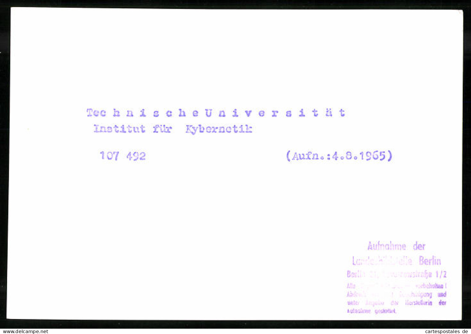 Fotografie Unbekannter Fotograf, Ansicht Berlin, Technische Universität, Institut Für Kybernetik 1965  - Lieux