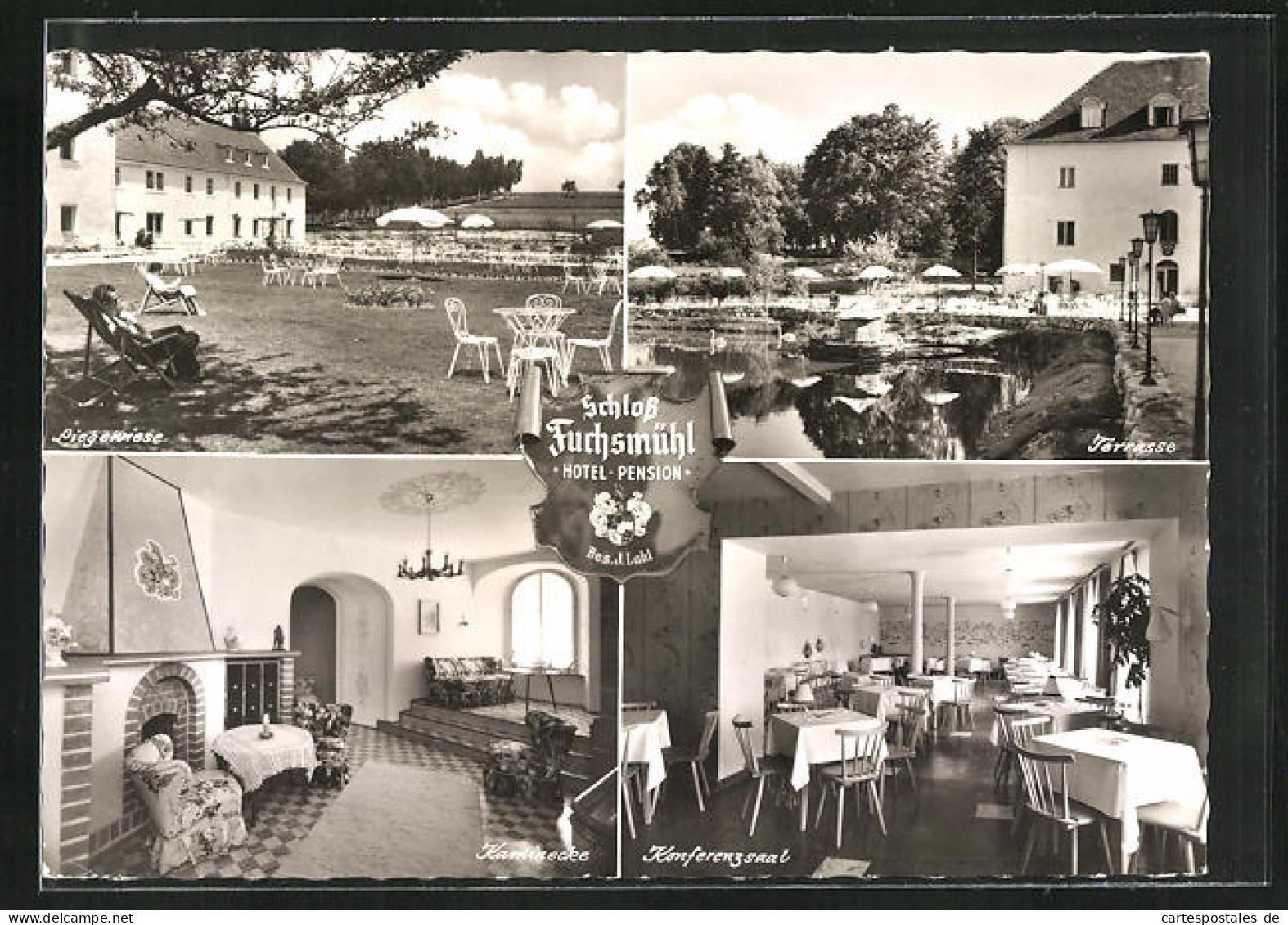 AK Fuchsmühl, Hotel Pension Schloss Fuchsmühl, Terrasse, Liegewiese, Kaminecke  - Andere & Zonder Classificatie