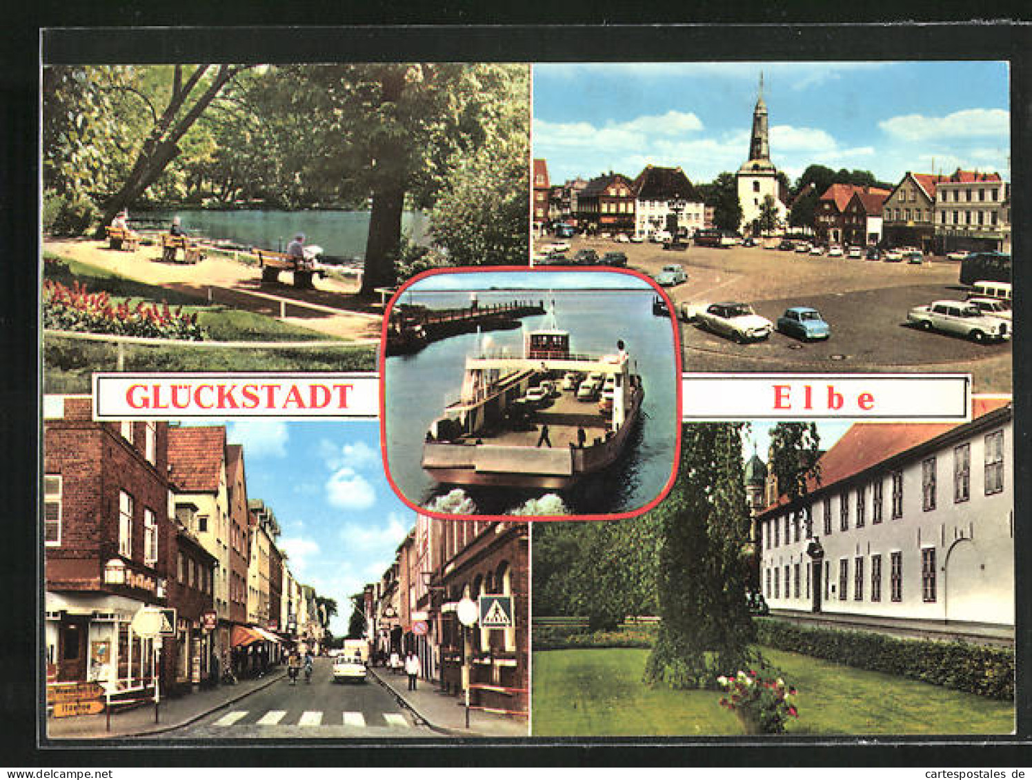 AK Glückstadt /Elbe, Strassenpartie, Parkpartie, Marktplatz, Fähre  - Glueckstadt