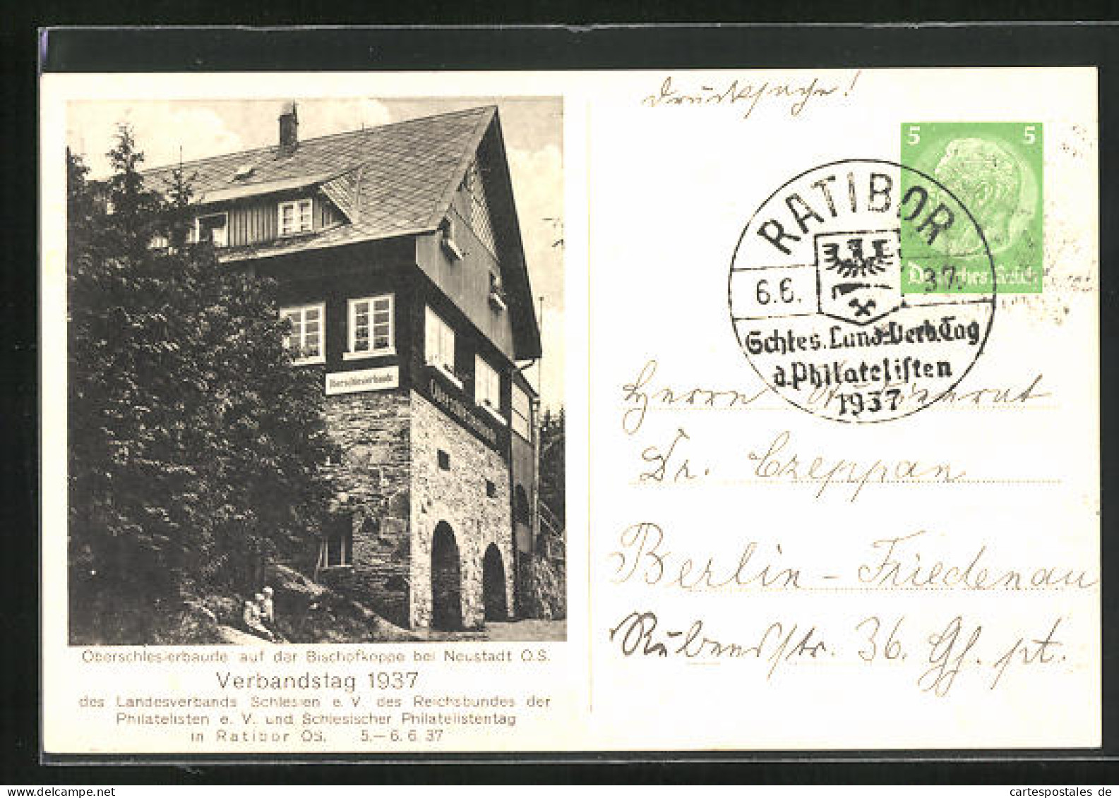 AK Ratibor, Schles. Landes-Verbandstag Der Philatelisten 1937, Oberschlesierbaude Auf Der Bischofkoppe Bei Neustadt  - Schlesien