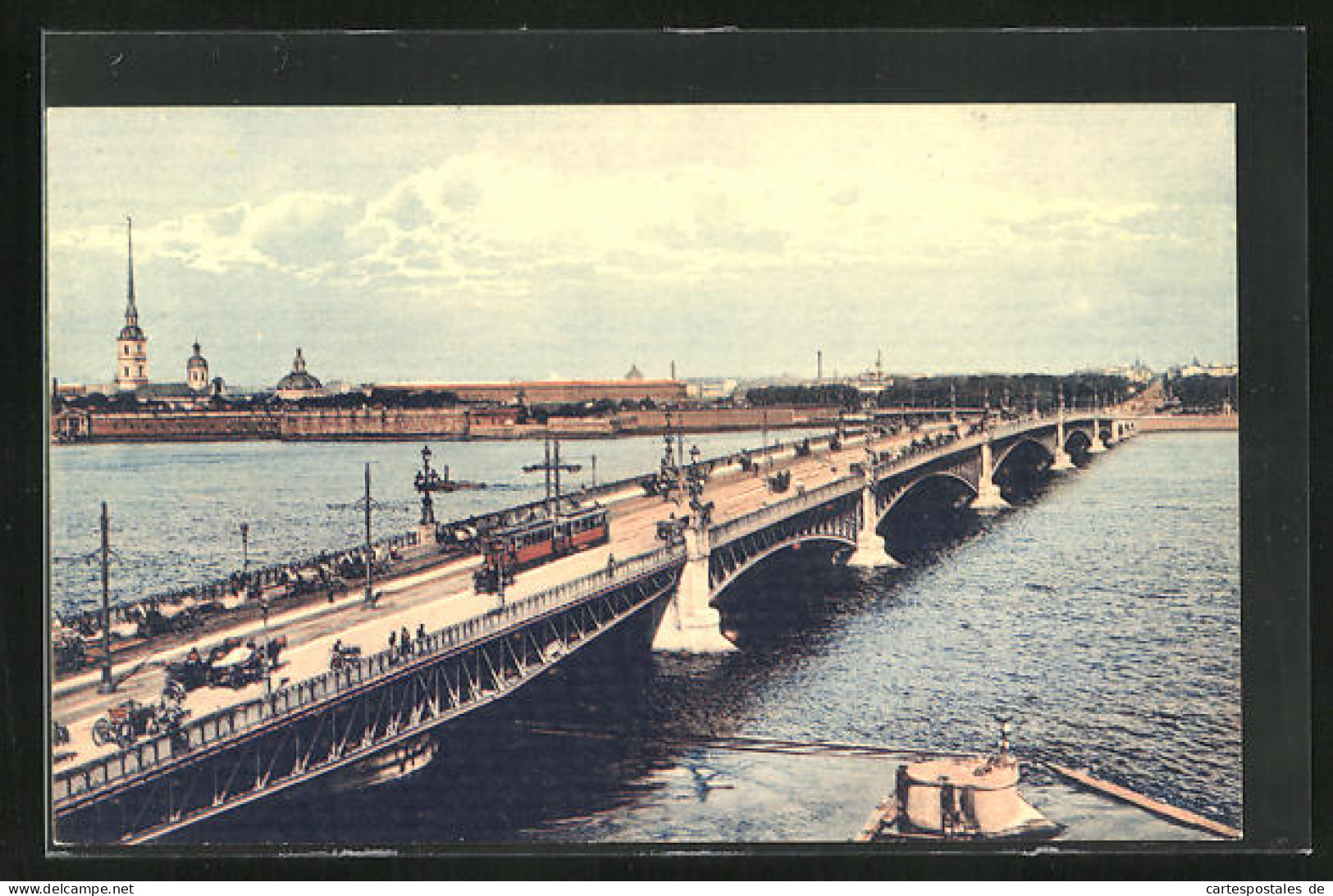 AK St.-Pétersbourg, Pont De Troitzky, Strassenbahn  - Russie