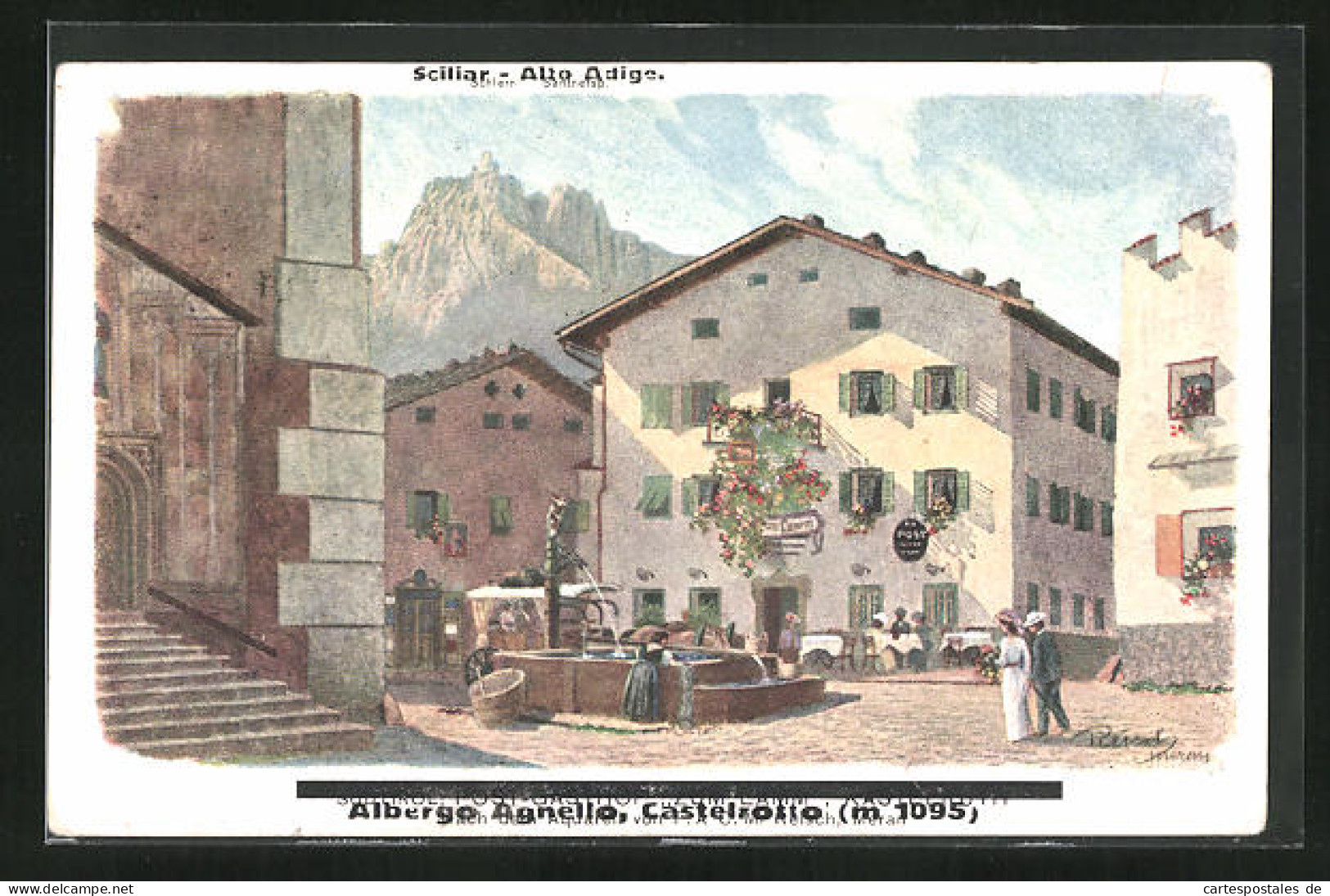 Artista-Cartolina F.A.C.M. Reisch: Castelrotto, Albergo Agnello, Ortspartie Mit Gasthaus Zum Lamm  - Other & Unclassified