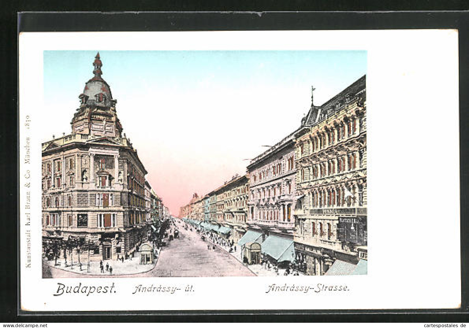 Goldfenster-AK Budapest, Andrássy-Strasse Mit Passanten  - Ungarn