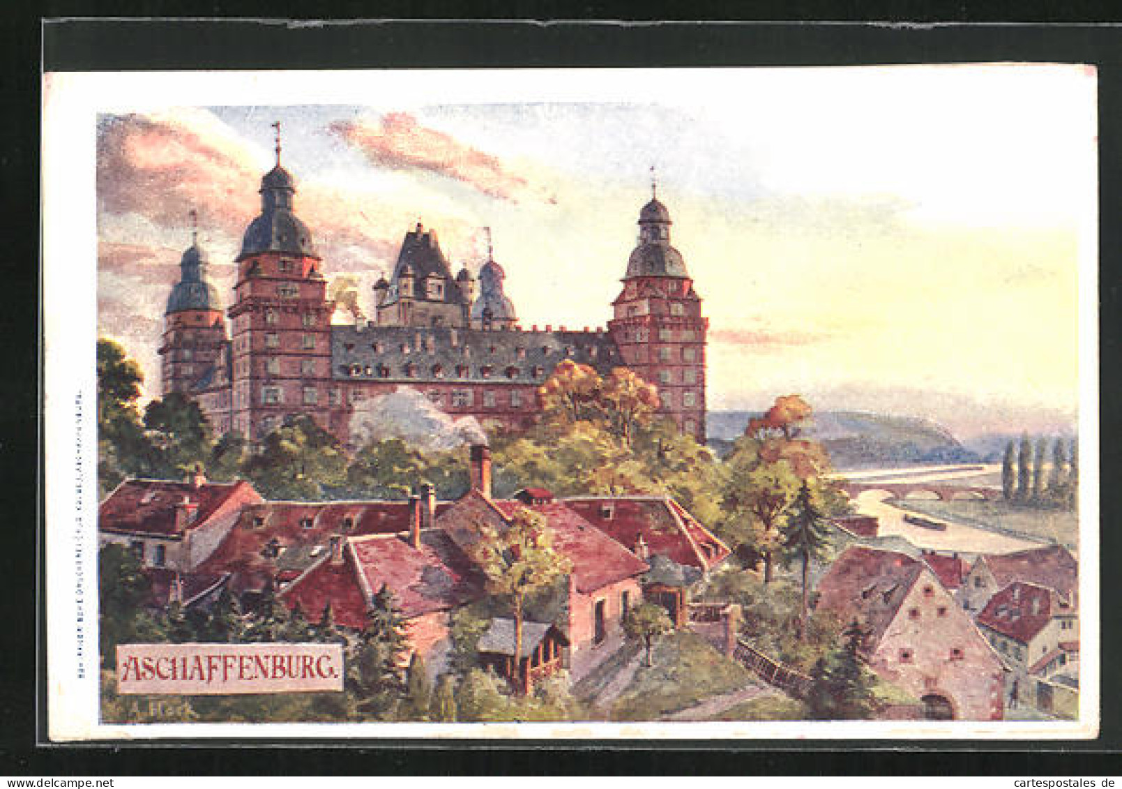 Künstler-AK Aschaffenburg, Schloss Mit Ausblick  - Aschaffenburg