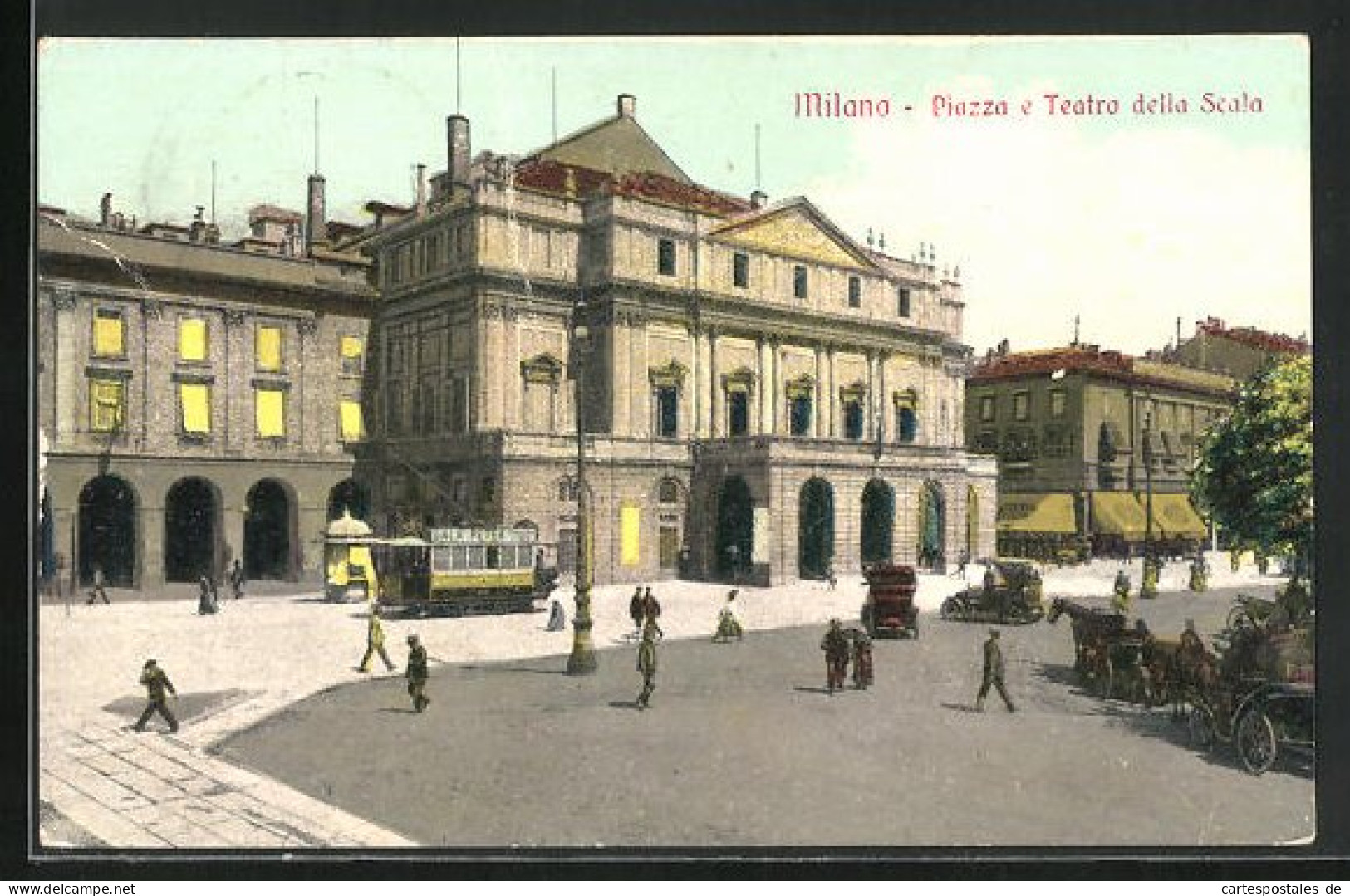 AK Milano, Piazza E Teatro Della Scala, Strassenbahn  - Strassenbahnen