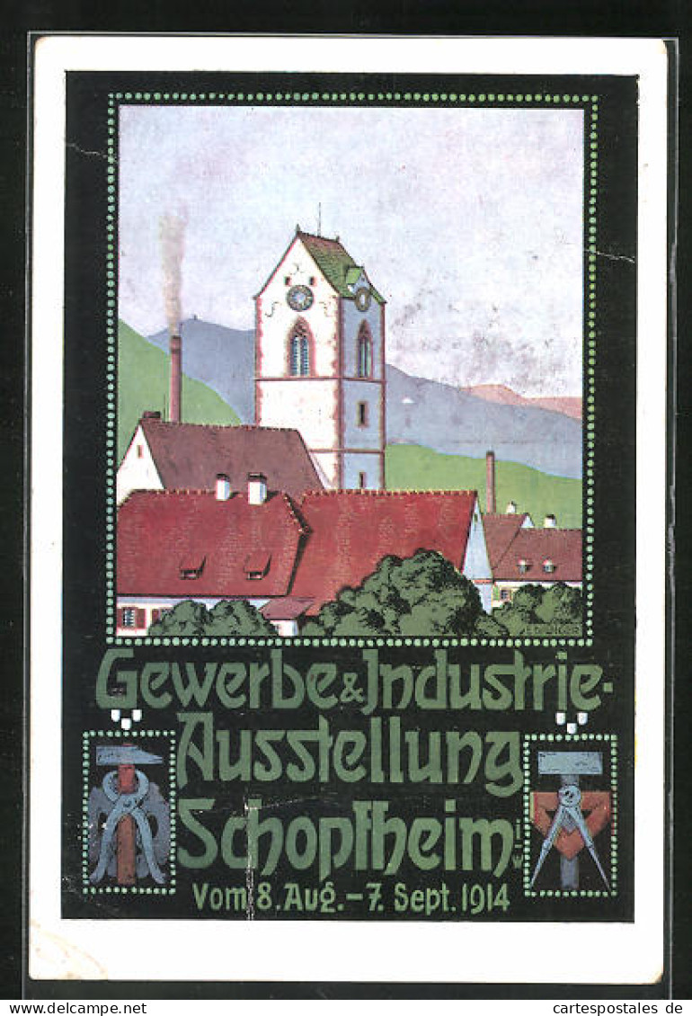 Künstler-AK Schopfheim, Gewerbe & Industrie-Ausstellung 1914, Teilansicht  - Expositions