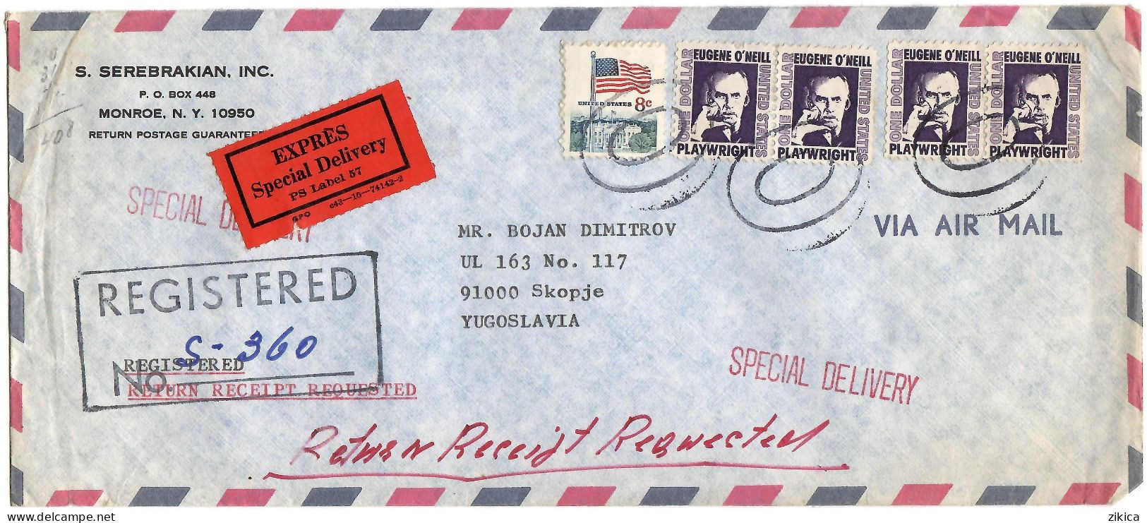 United States REGISTERED Letter Via Yugoslavia 1978. EXPRES, Monroe NY - Cartas & Documentos