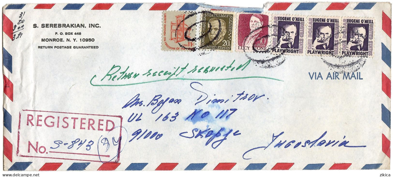 United States REGISTERED Letter Via Yugoslavia 1978.  Monroe NY - Briefe U. Dokumente