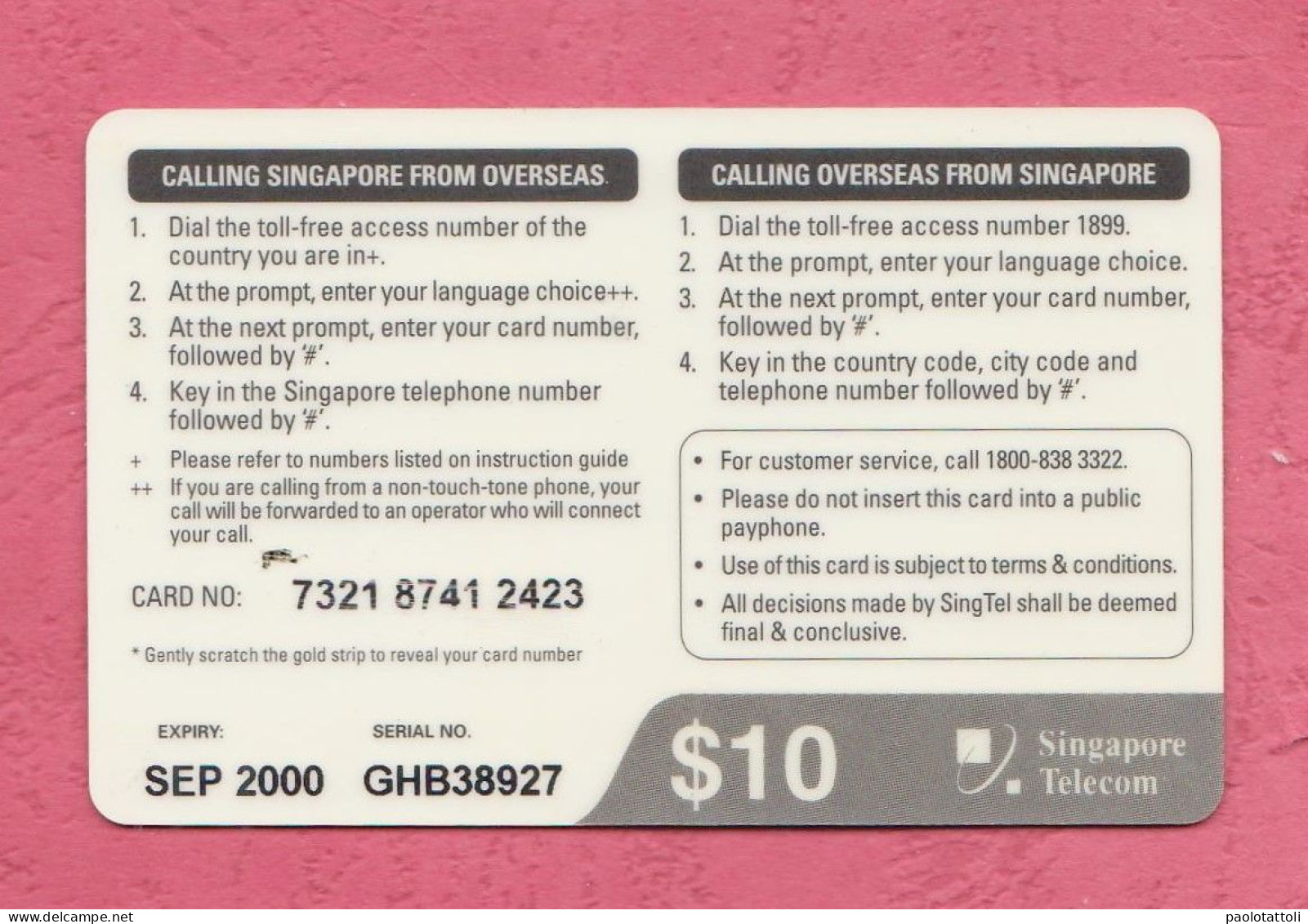 Singapore- Singtel Worldcard - Singapore Telecom. Used Phone Card By 10 Dollars, Exp. Sept.2000. - Singapour