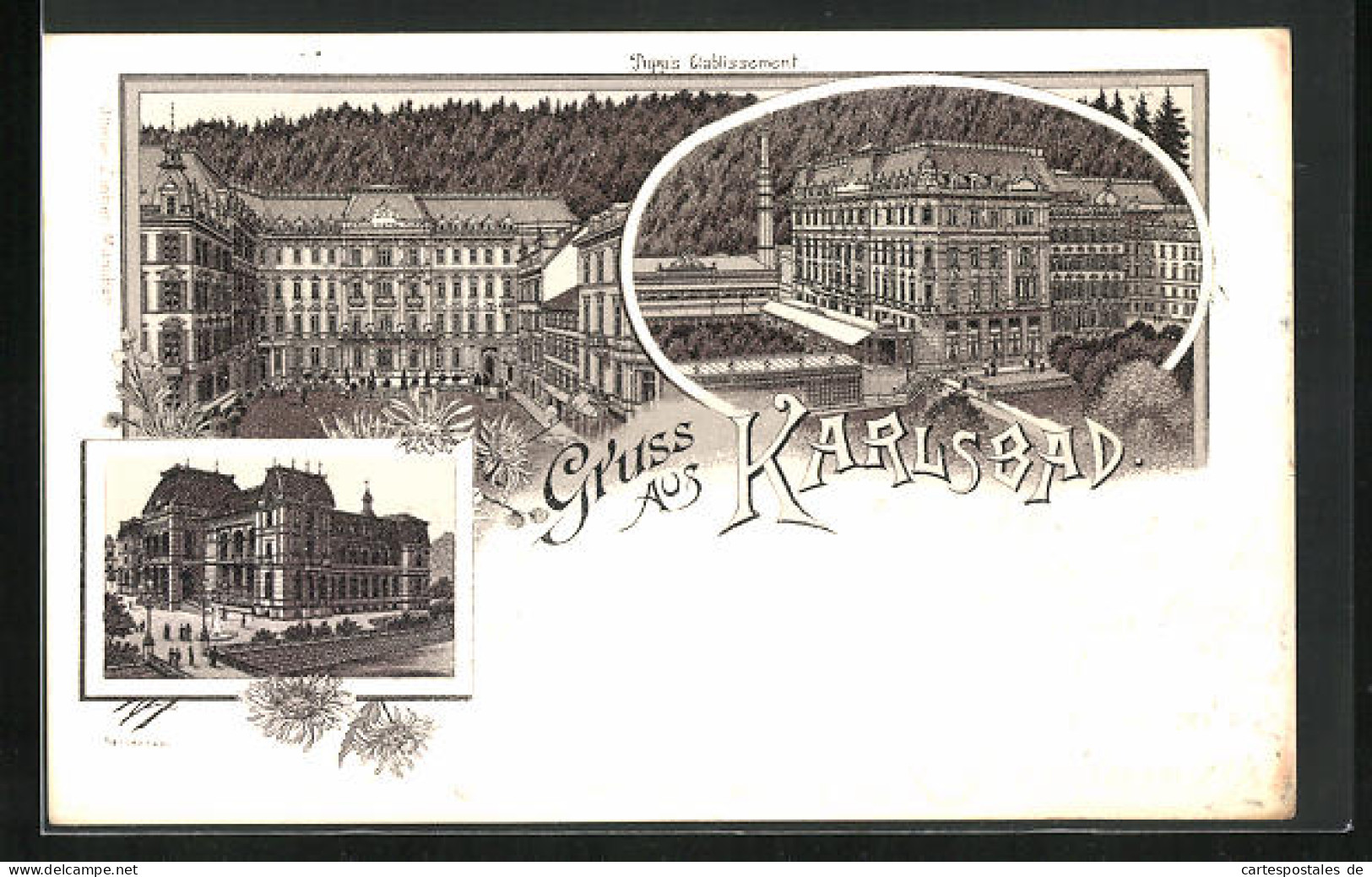 Lithographie Karlsbad, Pupp`s Etablissement, Mehrfachansicht  - Czech Republic