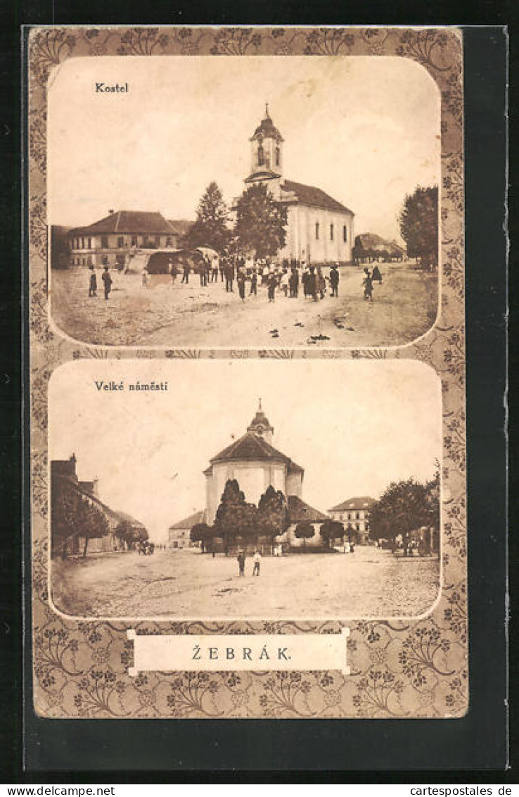 AK Zebrák, Kostel, Velké Námestí  - Tsjechië